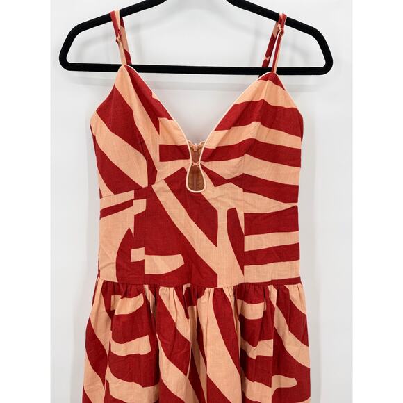 NWT MON RENN Surreal Tropico Print Cotton Midi Dress Red/Coral Size SMALL - Picture 3 of 12